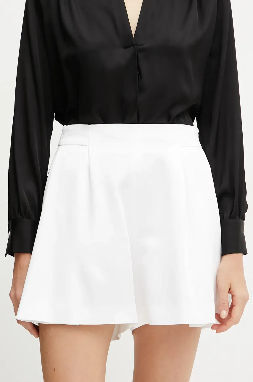 BOSS pantaloni scurti femei, culoarea alb, neted, high waist, 50537474