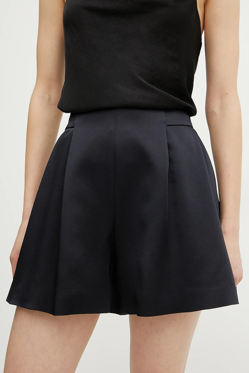 BOSS pantaloni scurti femei, culoarea albastru marin, neted, high waist, 50537474 BOSS pantaloni scurti femei, culoarea albastru marin, neted, high waist, 50537474