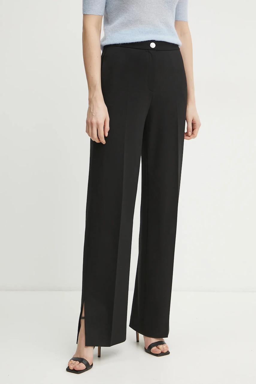 BOSS pantaloni femei, culoarea negru, drept, high waist, 50537782