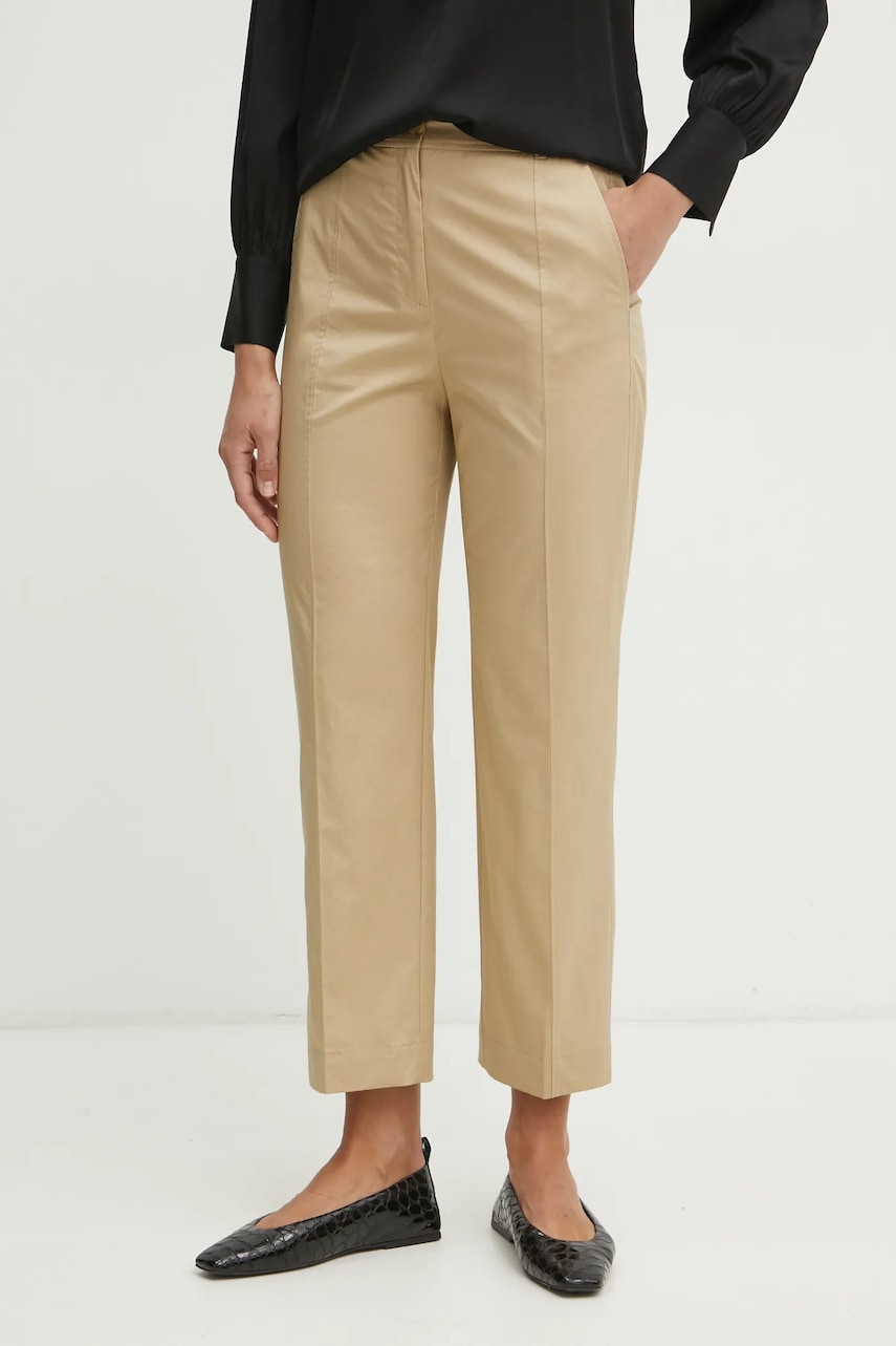 BOSS pantaloni femei, culoarea bej, drept, high waist, 50540589