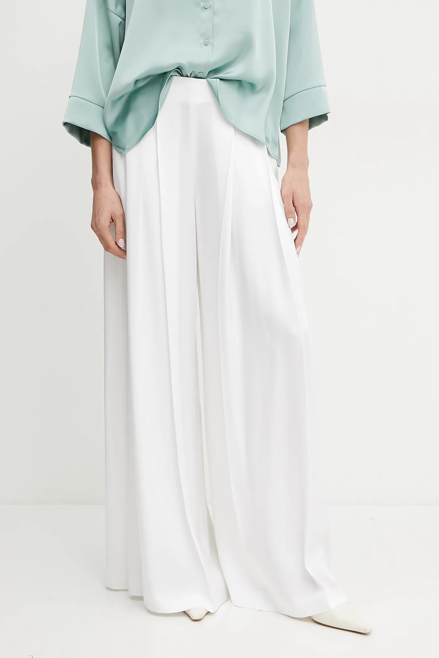 BOSS pantaloni femei, culoarea alb, lat, high waist, 50540618