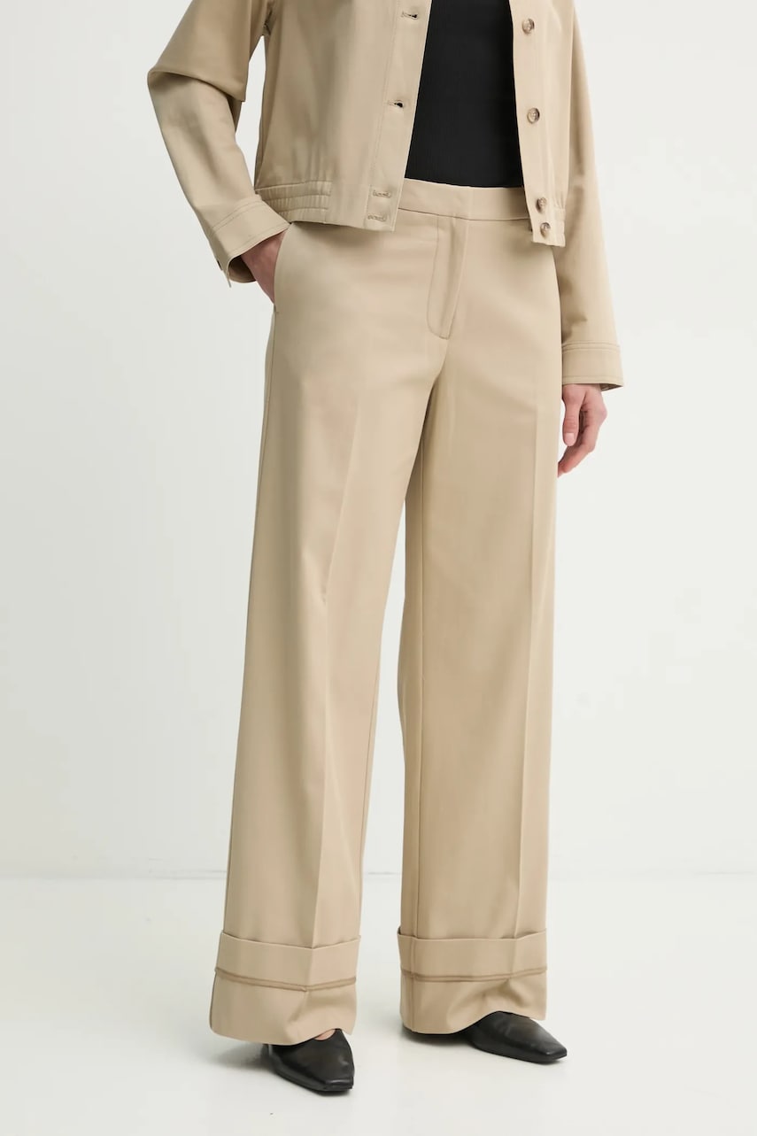 Samsoe Samsoe pantaloni SAESMELLA femei, culoarea bej, lat, high waist, F25100010 Samsoe Samsoe pantaloni SAESMELLA femei, culoarea bej, lat, high waist, F25100010