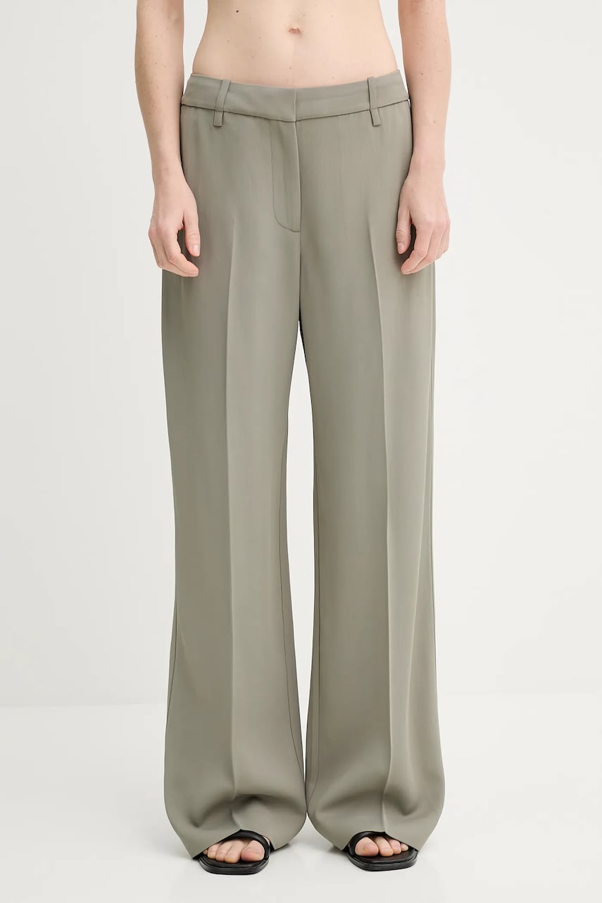 Levně Kalhoty Samsoe Samsoe SAESMERALDA dámské, zelená barva, široké, high waist, F25100051