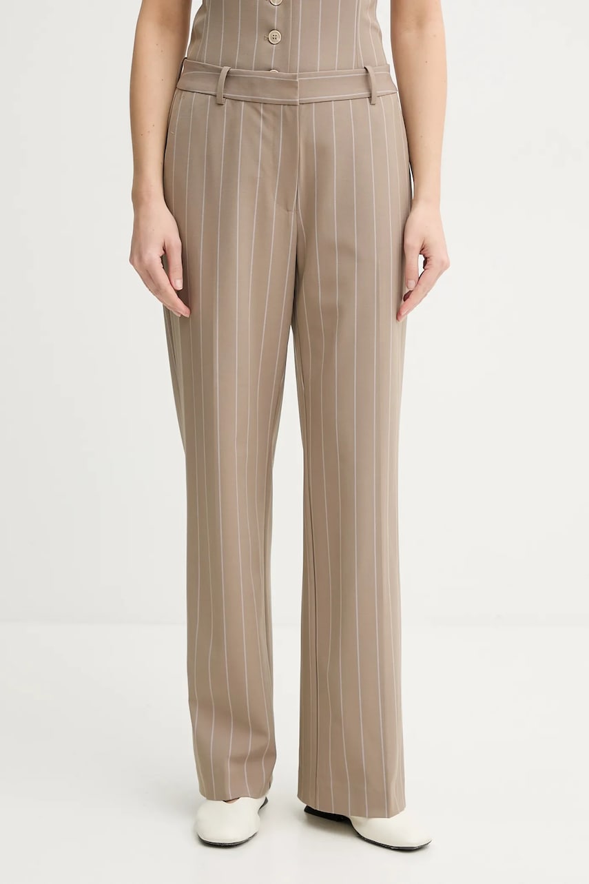 Samsoe Samsoe pantaloni SALARA femei, culoarea bej, drept, high waist, F25100183