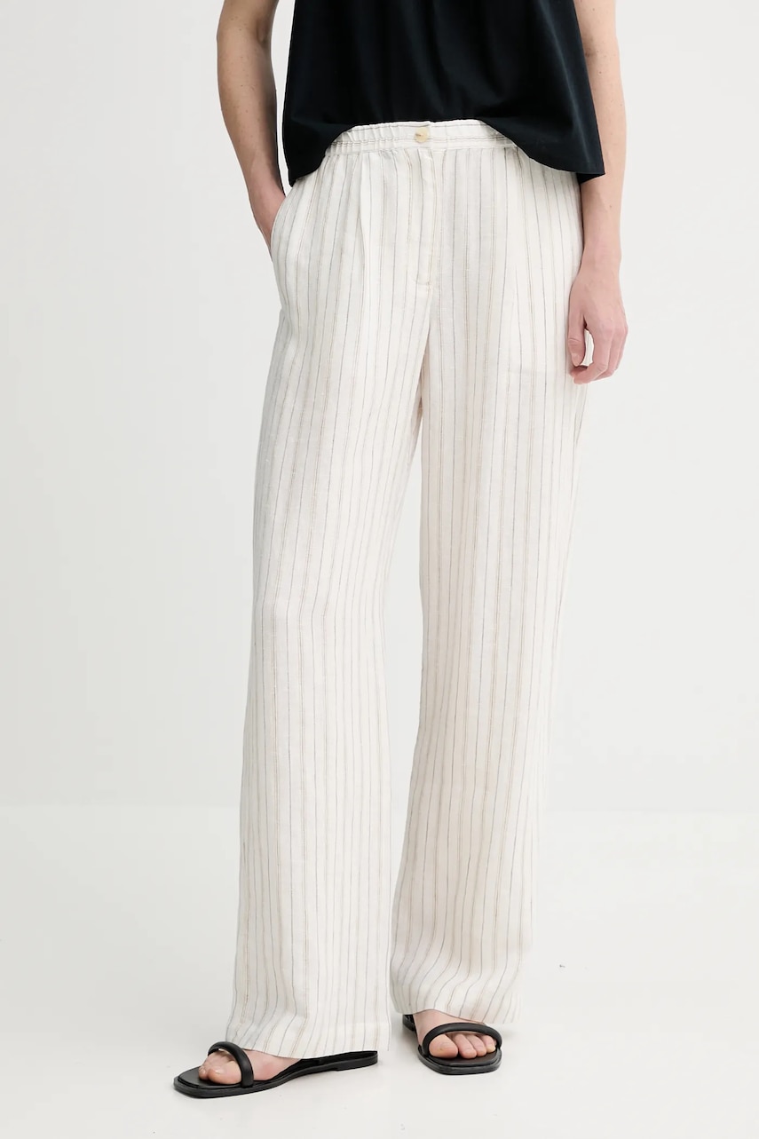 Samsoe Samsoe pantaloni din in SATOVE culoarea alb, drept, high waist, F25100016