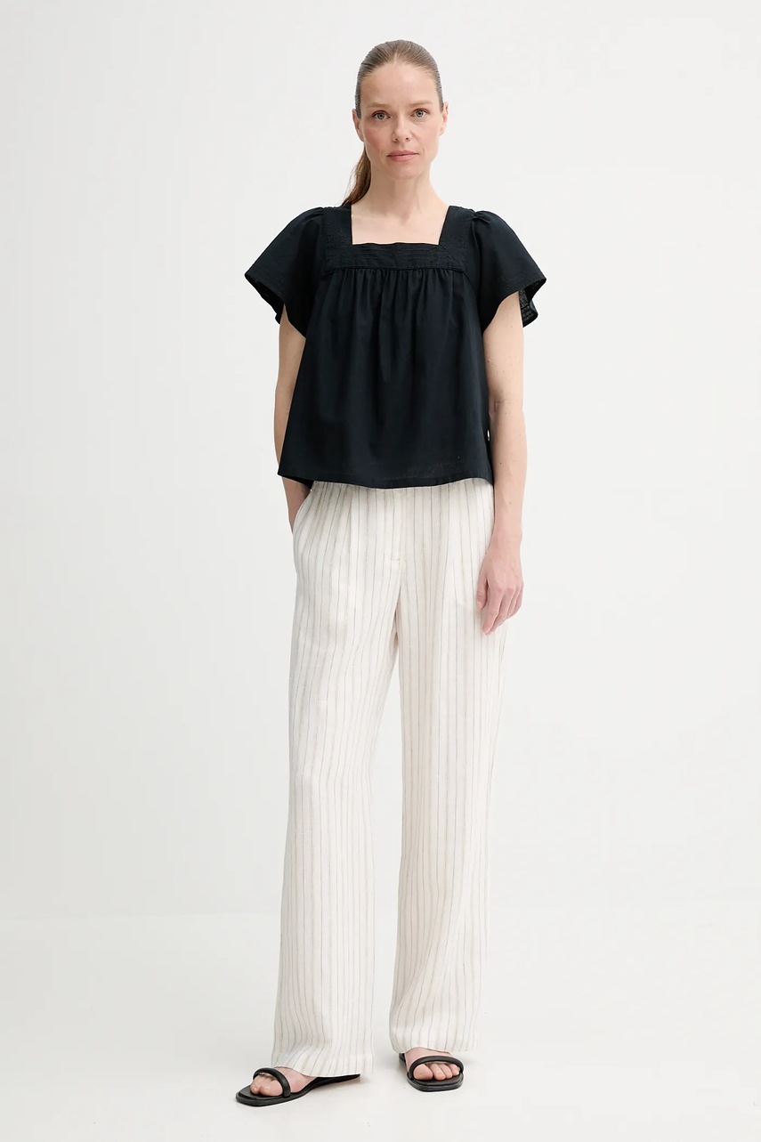 Льняные брюки Samsoe Samsoe SATOVE цвет белый прямые высокая посадка F25100016