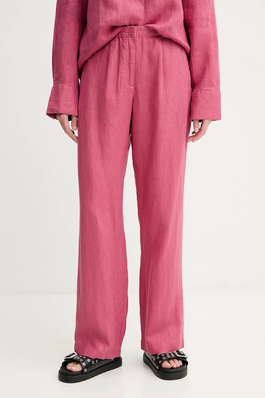 Samsoe Samsoe pantaloni din in SATOVE culoarea roz, drept, high waist, F25100016