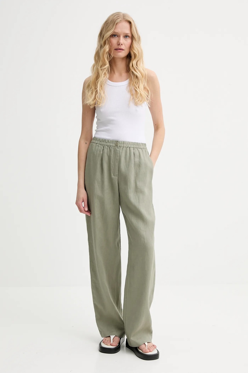 Льняные брюки Samsoe Samsoe SATOVE цвет зелёный прямые высокая посадка F25100016