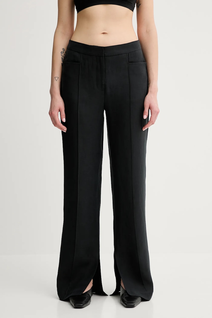 Remain pantaloni din amestec de in culoarea negru, drept, high waist, 502524100 Remain pantaloni din amestec de in culoarea negru, drept, high waist, 502524100
