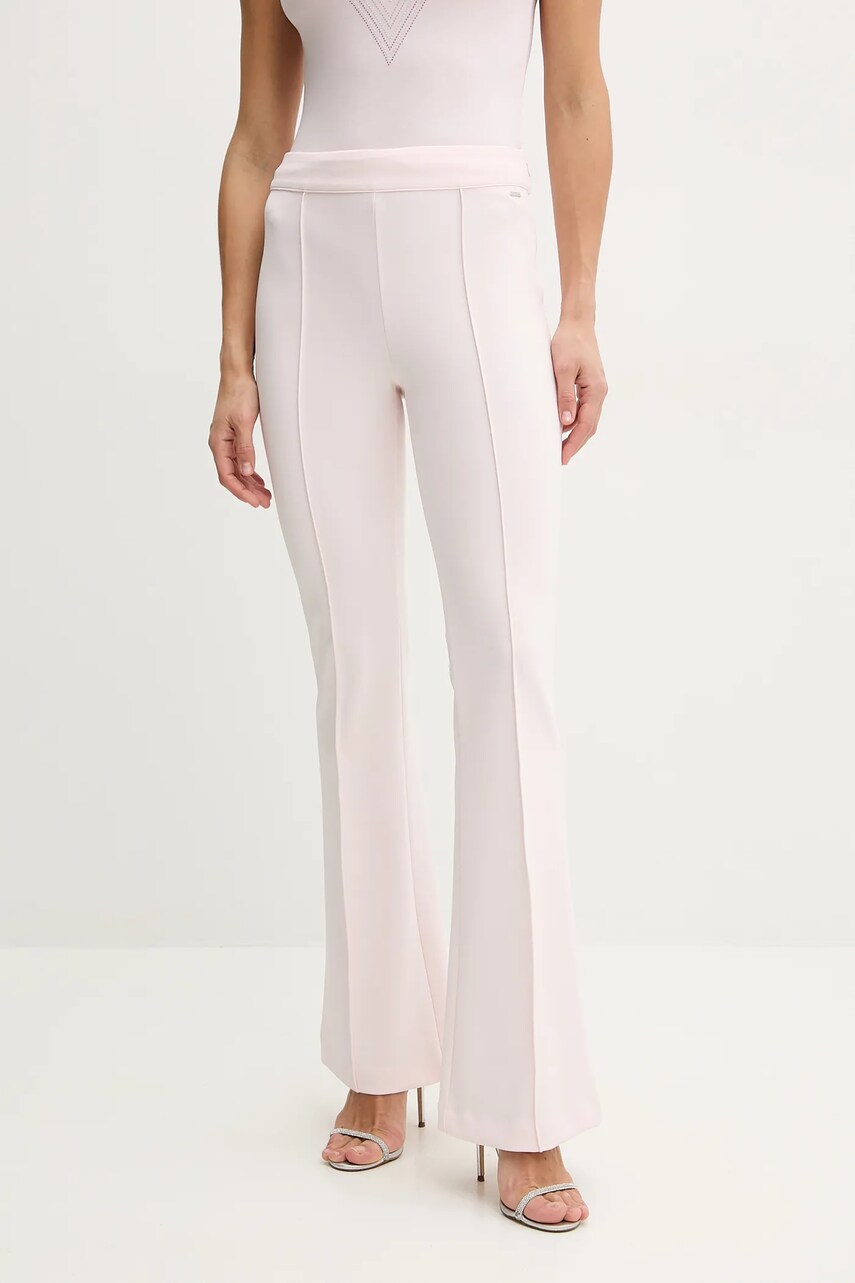 Levně Kalhoty Guess EVELINA dámské, růžová barva, zvony, high waist, W4YB01 KCBO2