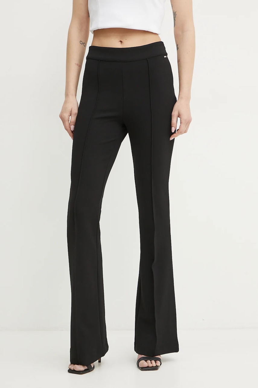 Levně Kalhoty Guess EVELINA dámské, černá barva, zvony, high waist, W4YB01 KCBO2