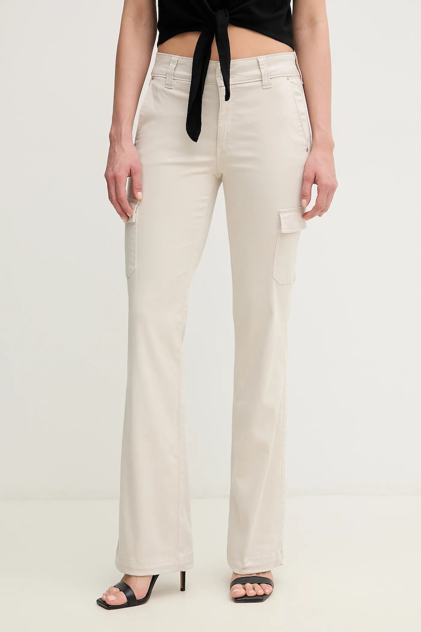 Levně Kalhoty Guess dámské, béžová barva, high waist, W5GA1B W93CL