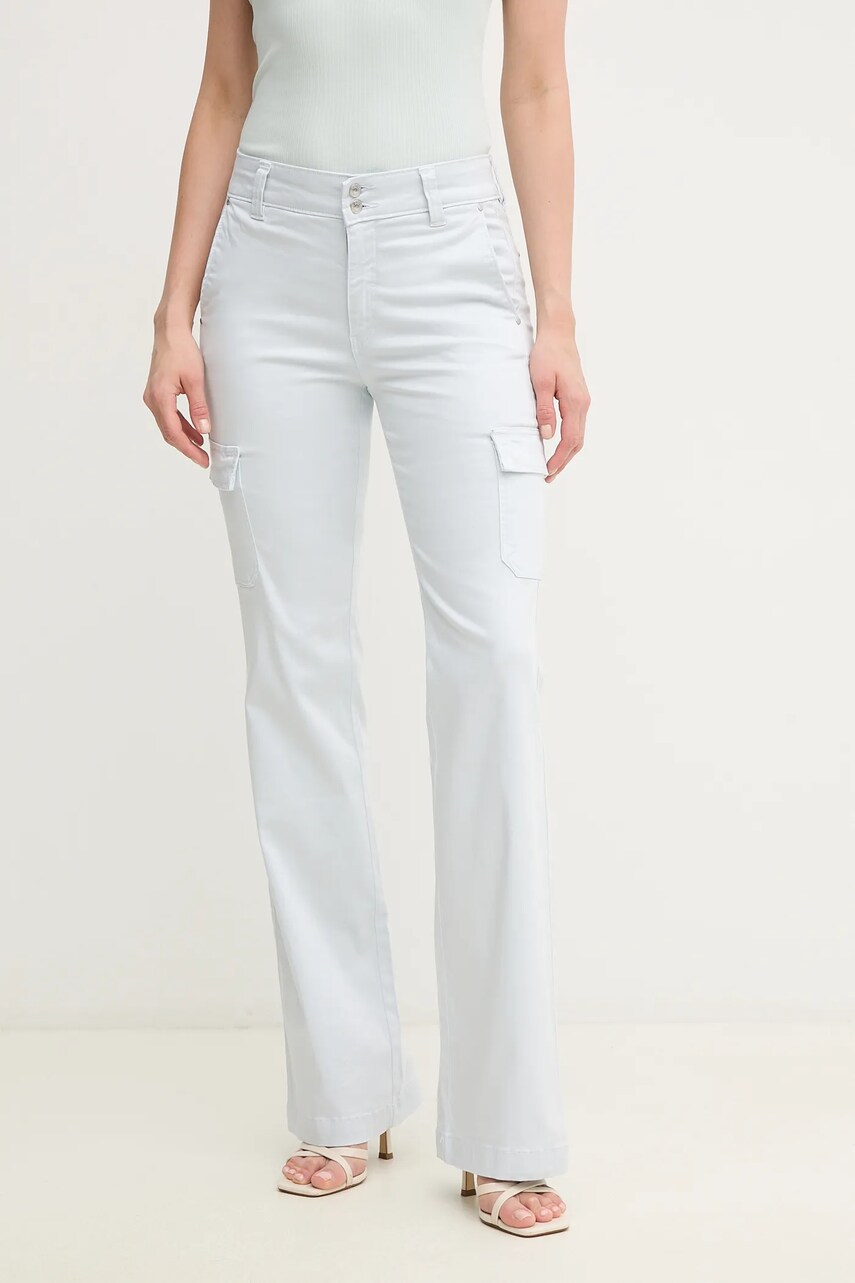 Levně Kalhoty Guess dámské, modrá barva, high waist, W5GA1B W93CL