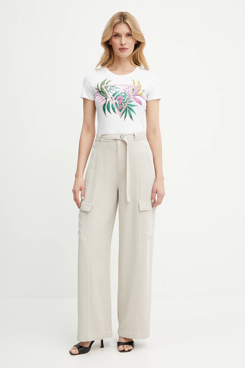 Παντελόνι Guess AGATHA χρώμα: μπεζ, W5GA1T WDP85 φωτογραφία