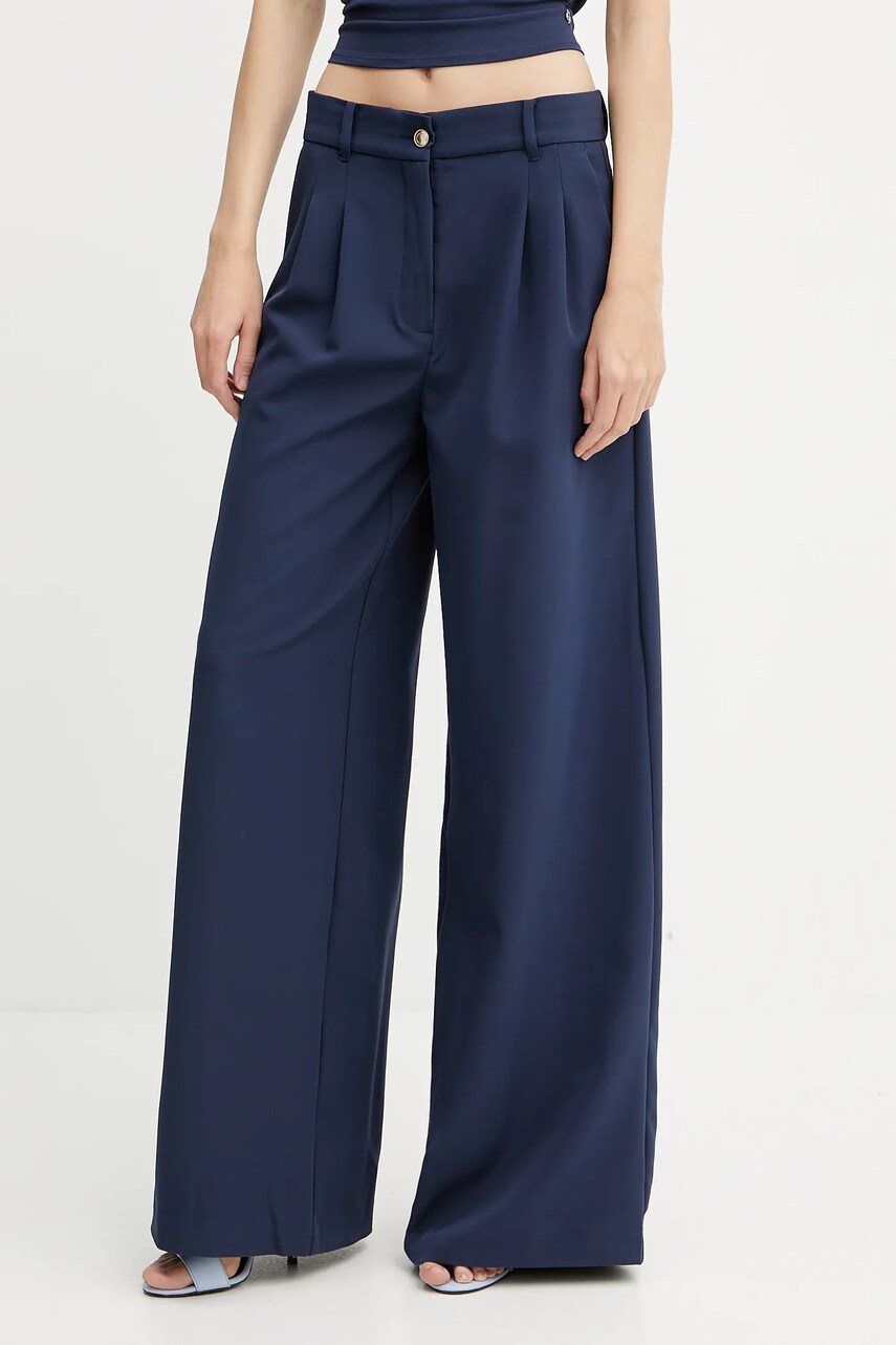 Levně Kalhoty Guess ANDREE dámské, tmavomodrá barva, high waist, W5GB02 WH9Y2