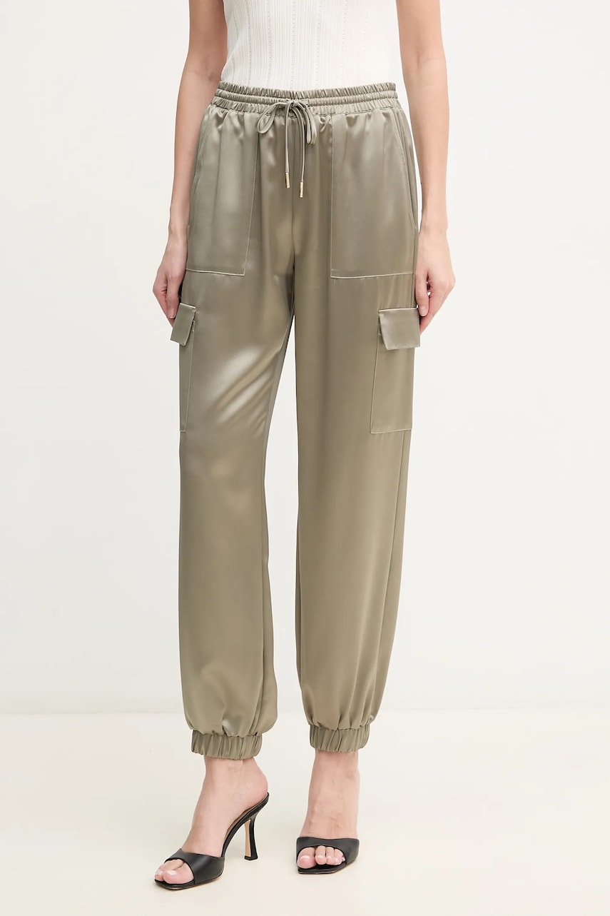 Levně Kalhoty Guess NEW MARZIA dámské, zelená barva, high waist, W5GB08 WG7C0