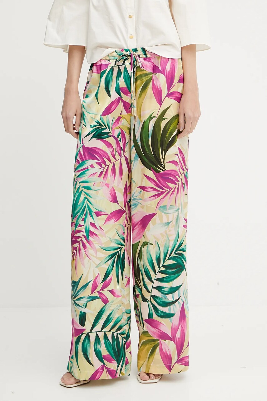 Levně Kalhoty Guess INES dámské, žlutá barva, high waist, W5GB11 WH9C2