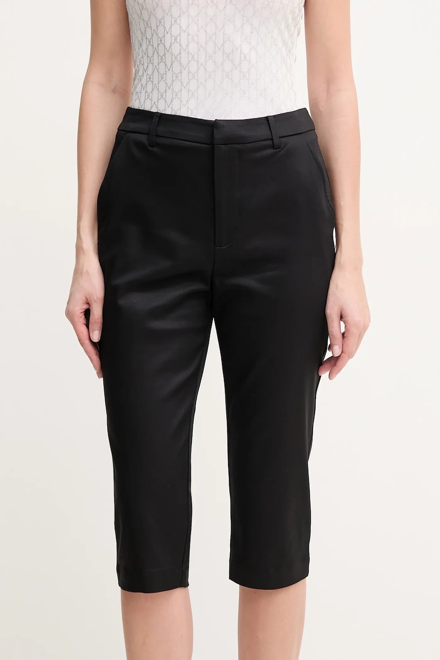 Levně Kalhoty Guess CAPRI dámské, černá barva, jednoduché, high waist, W5GB52 WGXM2