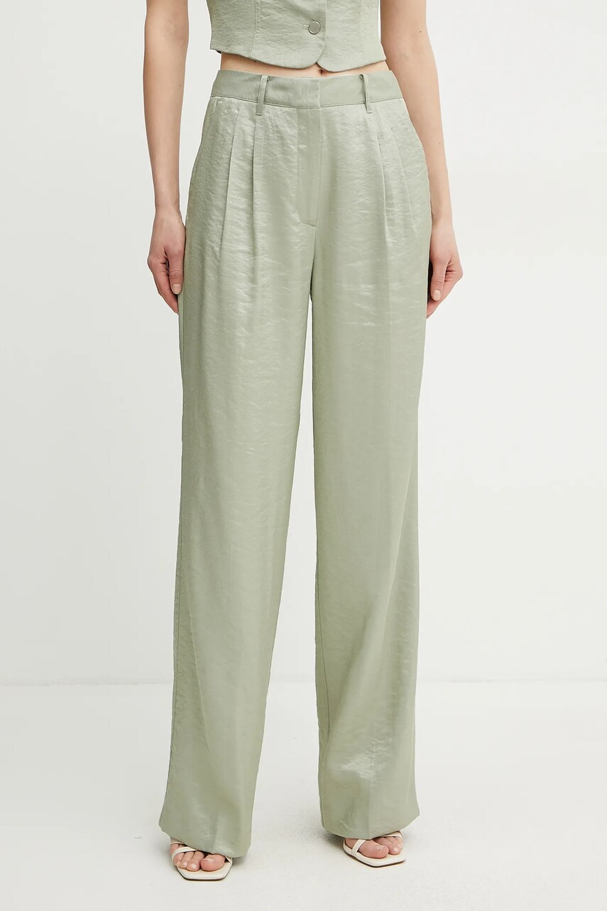 Levně Kalhoty Guess CAMILLE dámské, zelená barva, široké, high waist, W5GB53 WH5F0