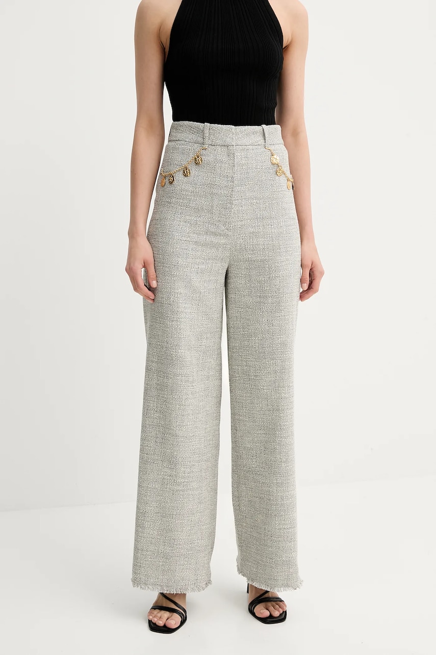 Nanushka pantaloni ALANDRA culoarea gri, drept, high waist, NW25SSPA30399