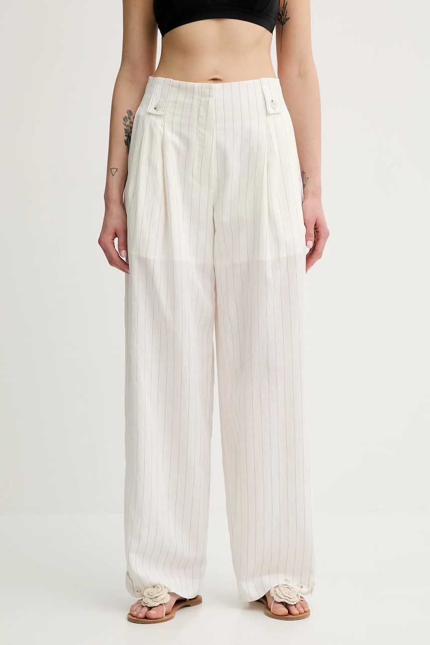 Nanushka pantaloni JENCI culoarea bej, lat, high waist, NW25SSPA26600