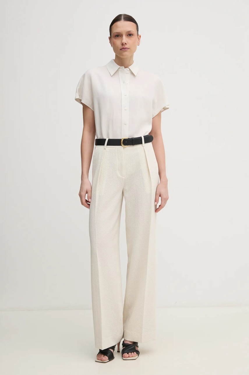 Брюки Calvin Klein женские цвет бежевый широкие высокая посадка K20K208217 Брюки Calvin Klein женские цвет бежевый широкие высокая посадка K20K208217