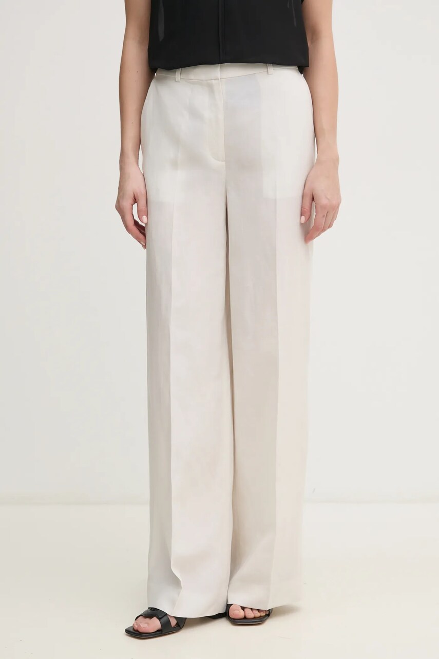 Levně Kalhoty s příměsí lnu Calvin Klein béžová barva, high waist, K20K208381