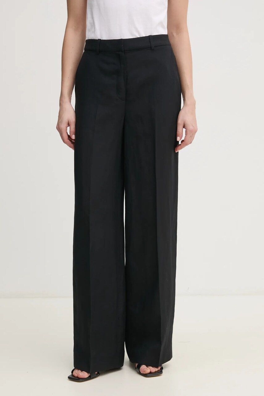 Levně Kalhoty s příměsí lnu Calvin Klein černá barva, high waist, K20K208381