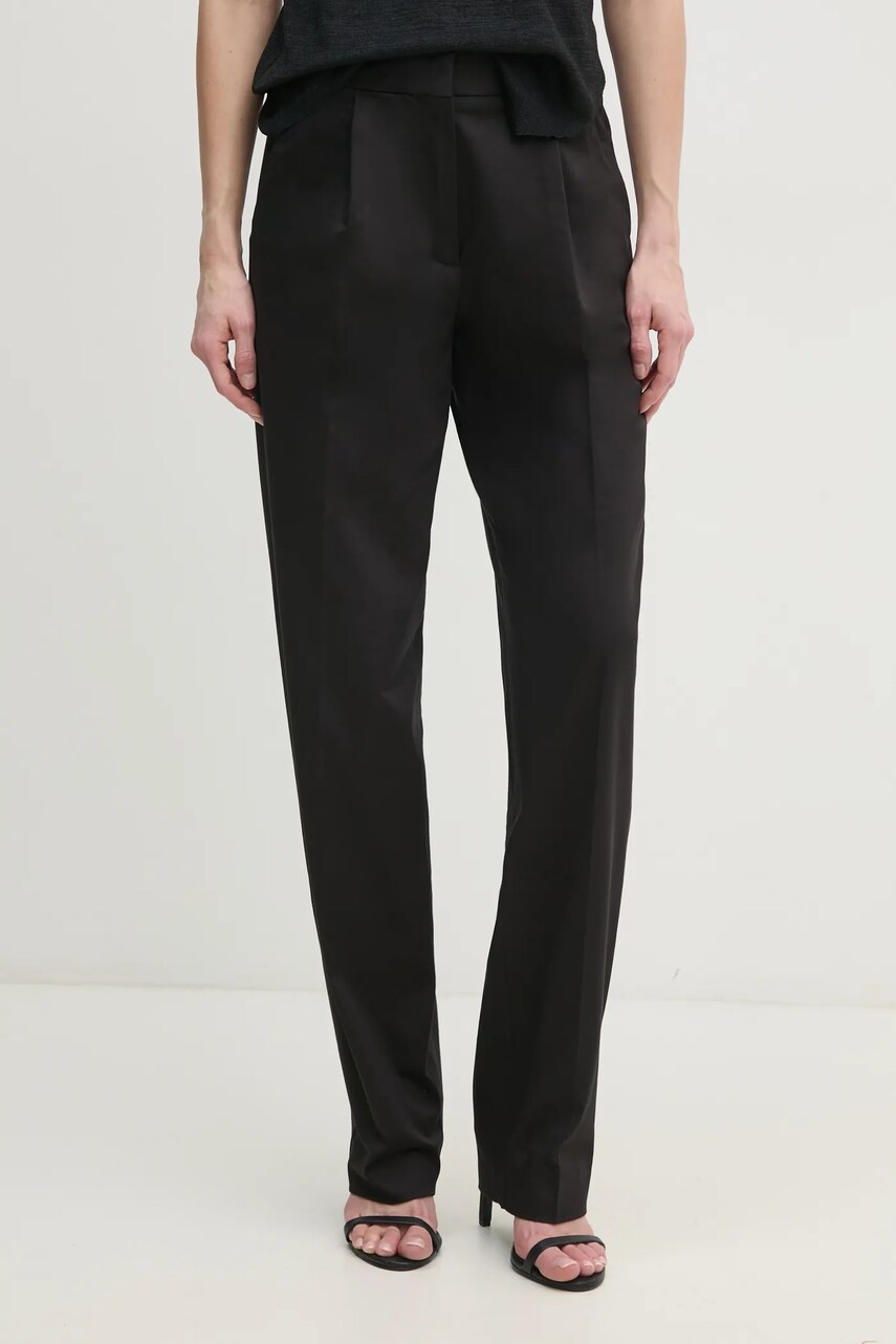Levně Kalhoty Calvin Klein dámské, černá barva, střih cigarette, high waist, K20K208393