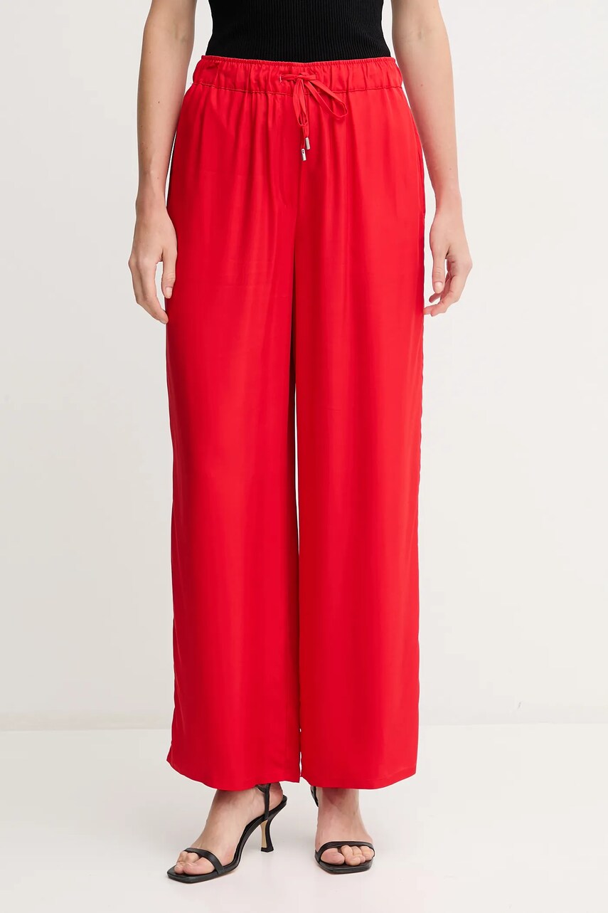 Levně Kalhoty Calvin Klein dámské, červená barva, široké, high waist, LV044B932G