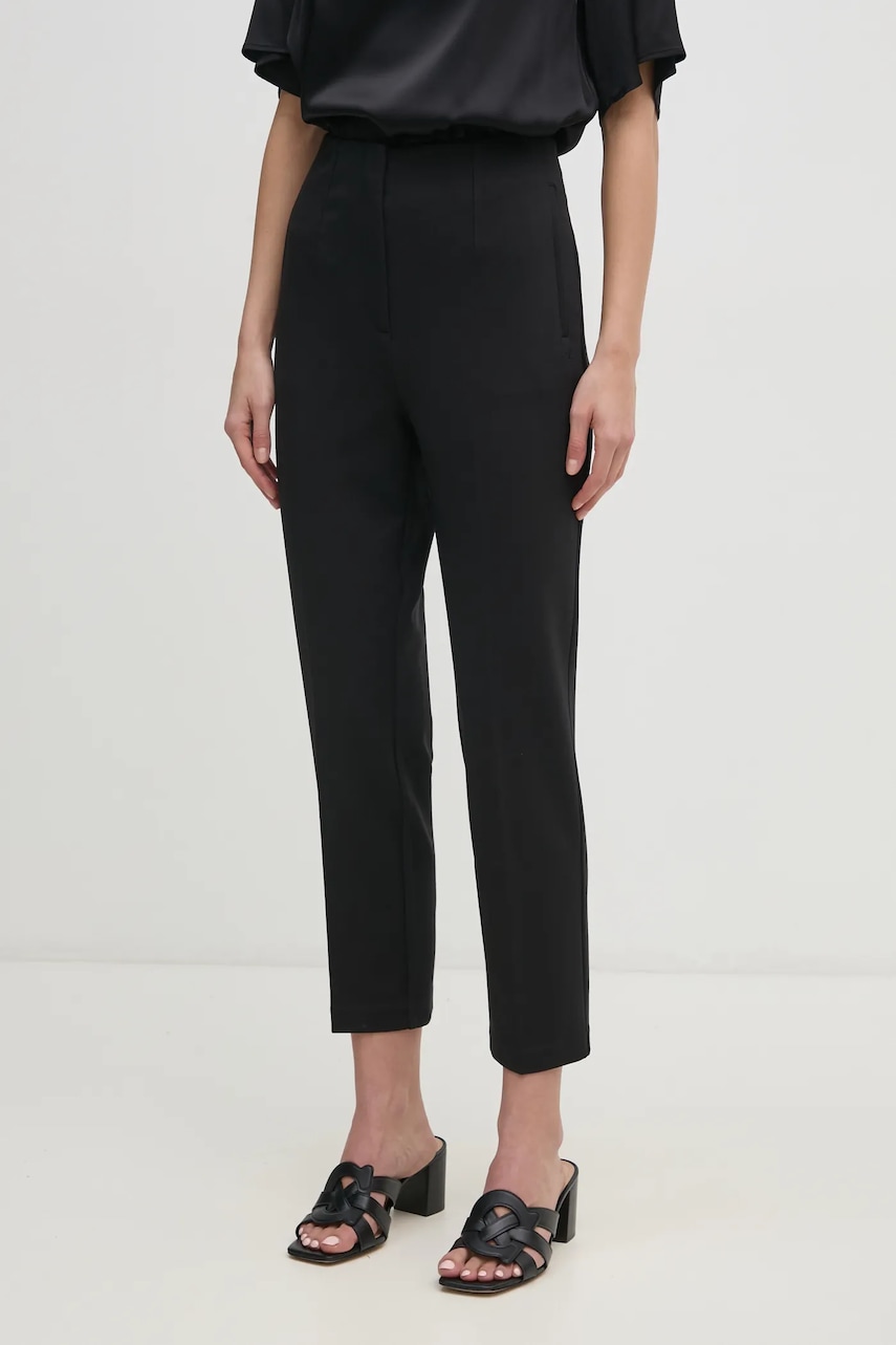 Calvin Klein spodnie damskie kolor czarny fason cygaretki high waist LV044B690G