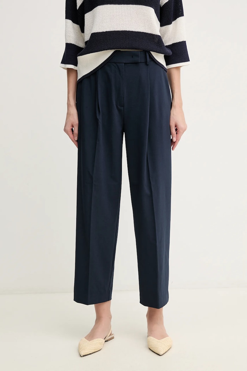Levně Kalhoty Tommy Hilfiger dámské, tmavomodrá barva, jednoduché, high waist, WW0WW44793