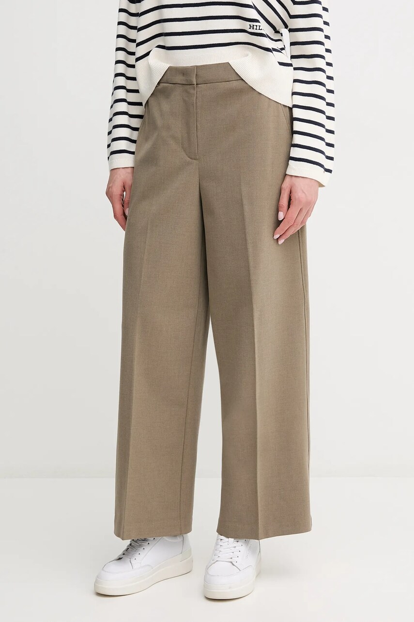 Levně Kalhoty Tommy Hilfiger dámské, béžová barva, široké, high waist, WW0WW45463