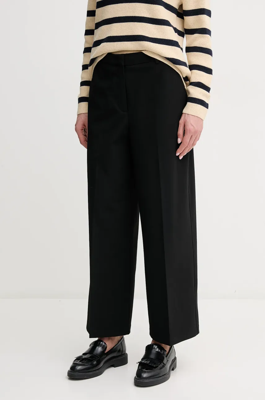Levně Kalhoty Tommy Hilfiger dámské, černá barva, široké, high waist, WW0WW45463