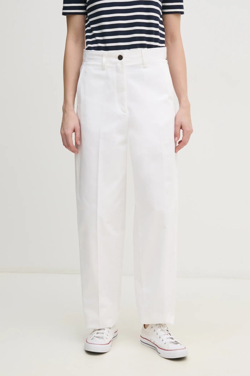 Levně Bavlněné kalhoty Tommy Hilfiger bílá barva, jednoduché, high waist, WW0WW45487