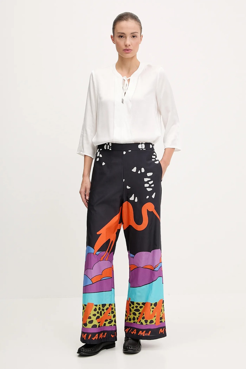 Брюки с примесью шелка Sportalm цвет синий прямые высокая посадка 650174