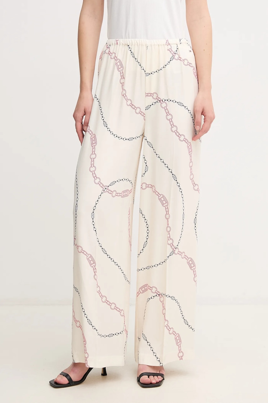 Levně Kalhoty Tommy Hilfiger dámské, béžová barva, široké, high waist, WW0WW44542