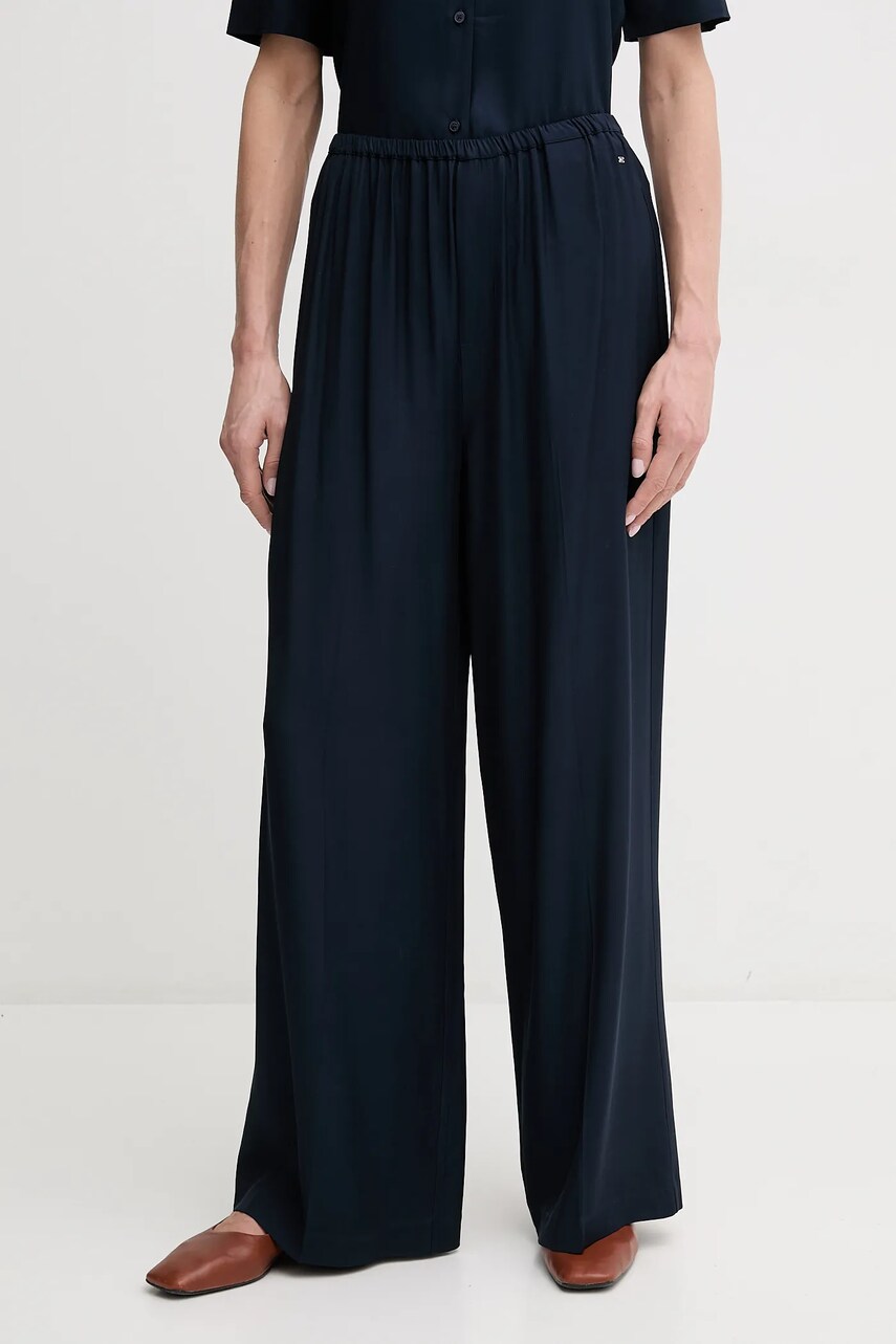 Levně Kalhoty Tommy Hilfiger dámské, tmavomodrá barva, široké, high waist, WW0WW44542