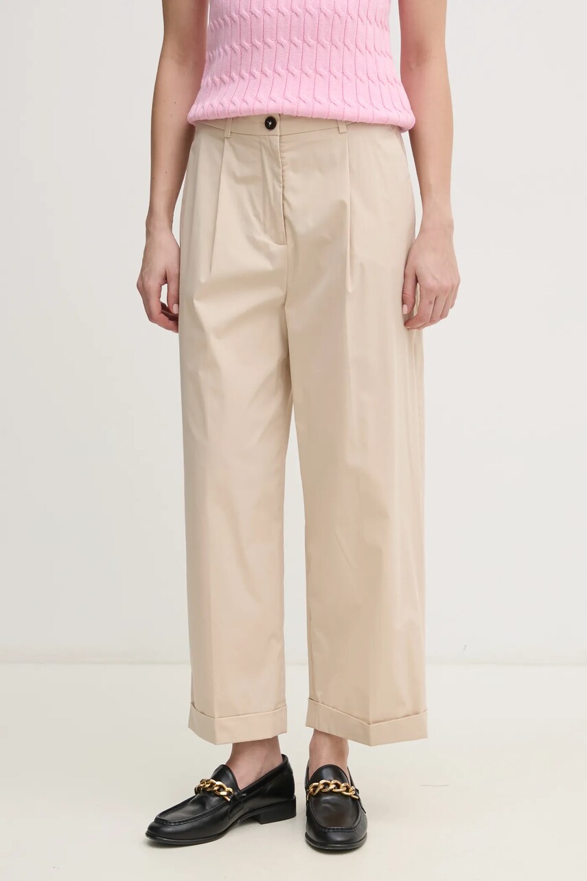 Levně Kalhoty Tommy Hilfiger dámské, béžová barva, střih chinos, high waist, WW0WW44783