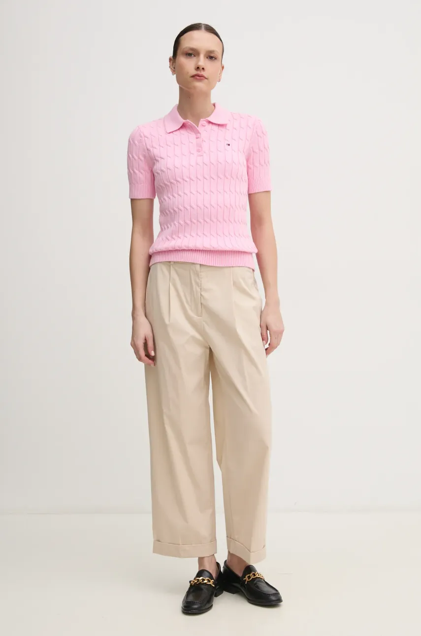 Брюки Tommy Hilfiger женские цвет бежевый chinos высокая посадка WW0WW44783 Брюки Tommy Hilfiger женские цвет бежевый chinos высокая посадка WW0WW44783