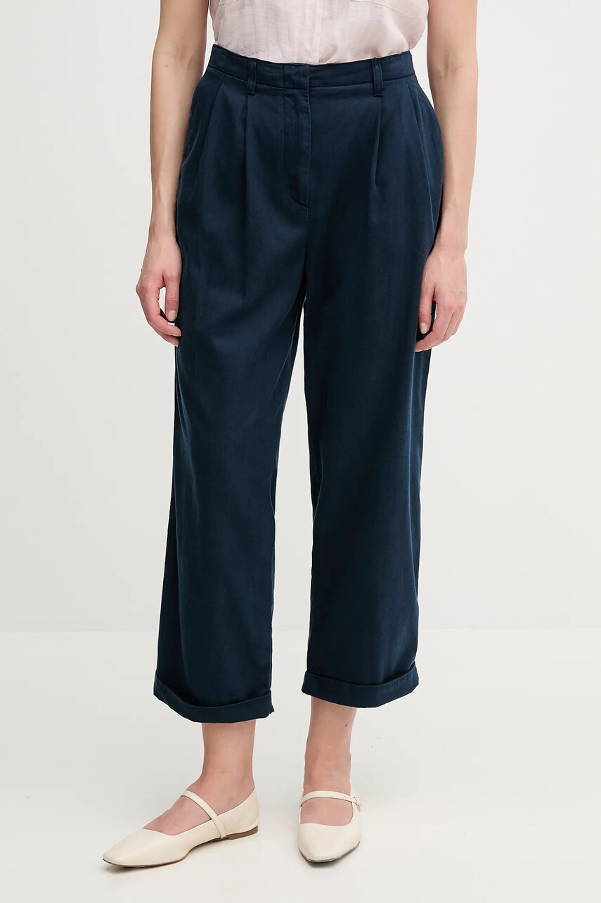 Levně Kalhoty Tommy Hilfiger dámské, tmavomodrá barva, široké, high waist, WW0WW45589