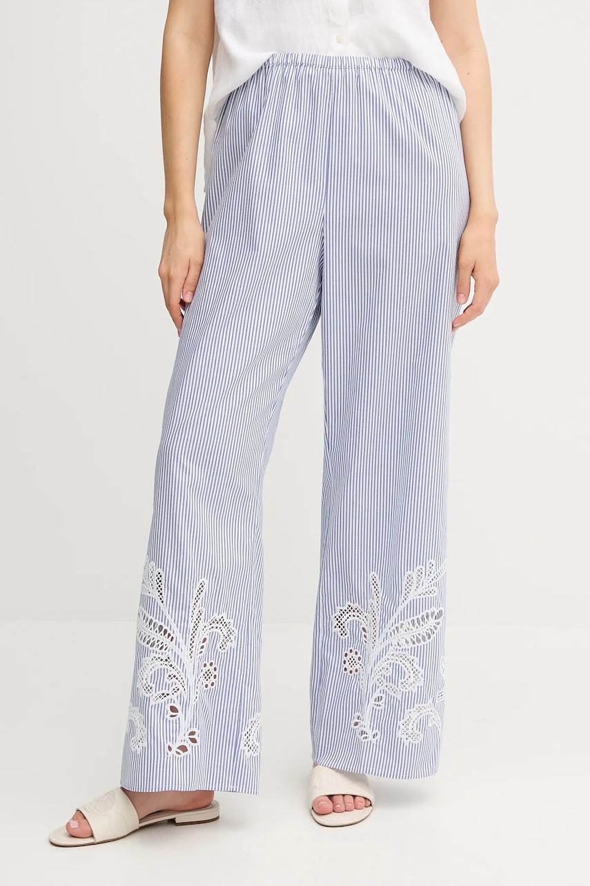 Levně Bavlněné kalhoty Tommy Hilfiger dámské, modrá barva, široké, high waist, WW0WW46108