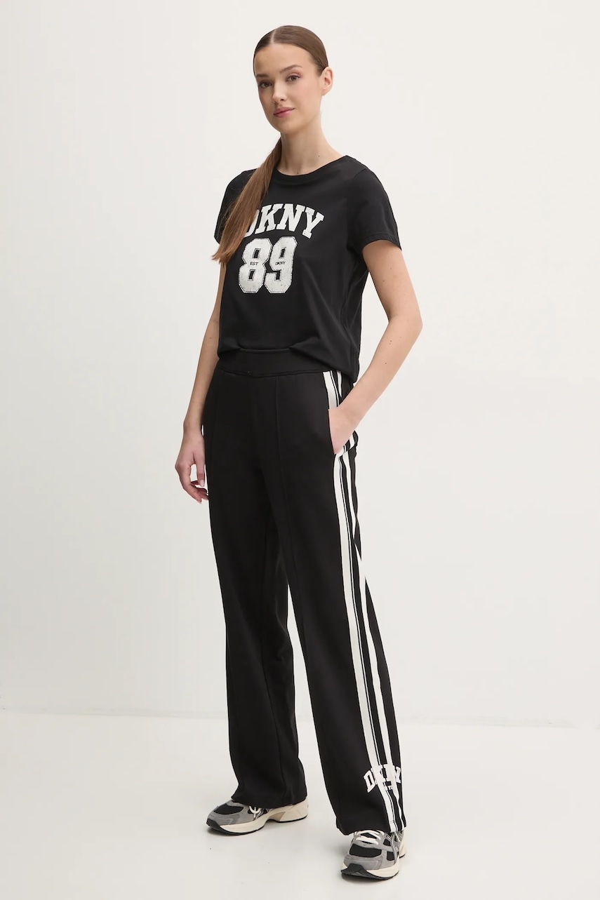 Хлопковые спортивные штаны Dkny женские цвет чёрный однотонные DP5P3616 Хлопковые спортивные штаны Dkny женские цвет чёрный однотонные DP5P3616