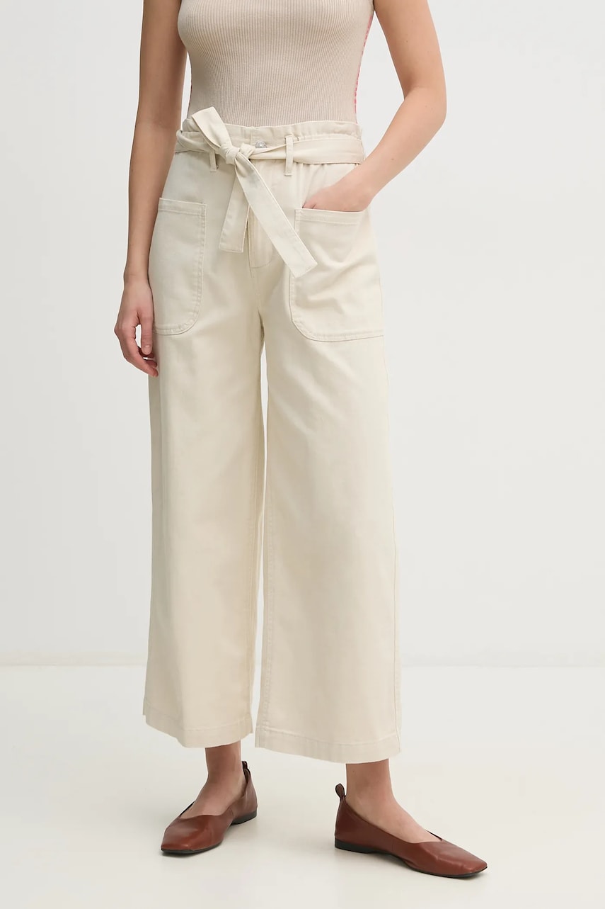 Dkny pantaloni femei, culoarea bej, lat, high waist, DJ5P3032
