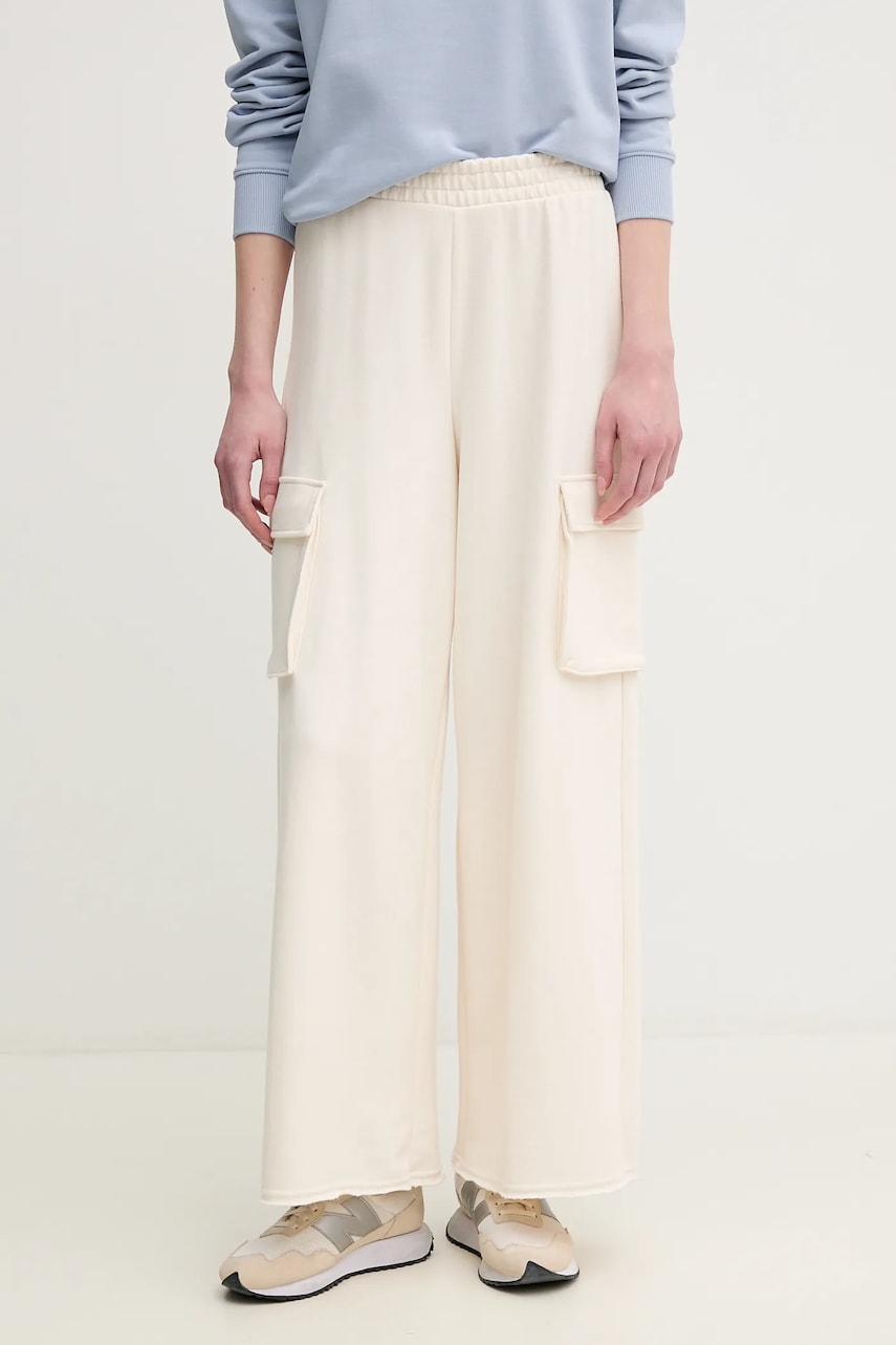 Dkny pantaloni de trening din bumbac femei, culoarea bej, neted, DJ5P3068