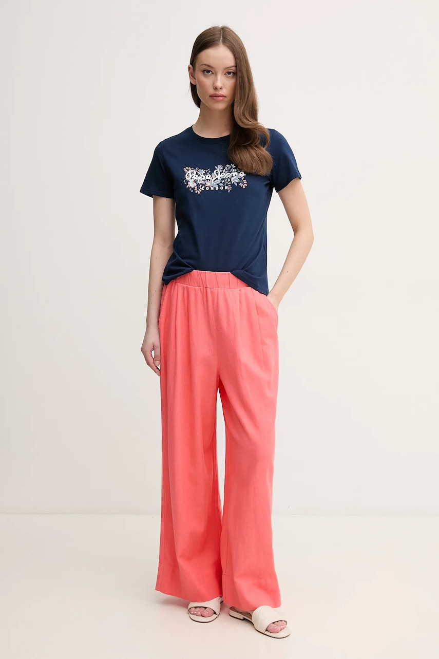 Льняные брюки Dkny женские цвет оранжевый широкие высокая посадка DJ5P3017 Льняные брюки Dkny женские цвет оранжевый широкие высокая посадка DJ5P3017