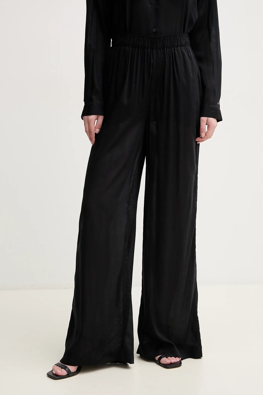 Levně Kalhoty Tommy Hilfiger dámské, černá barva, jednoduché, high waist, UW0UW05955