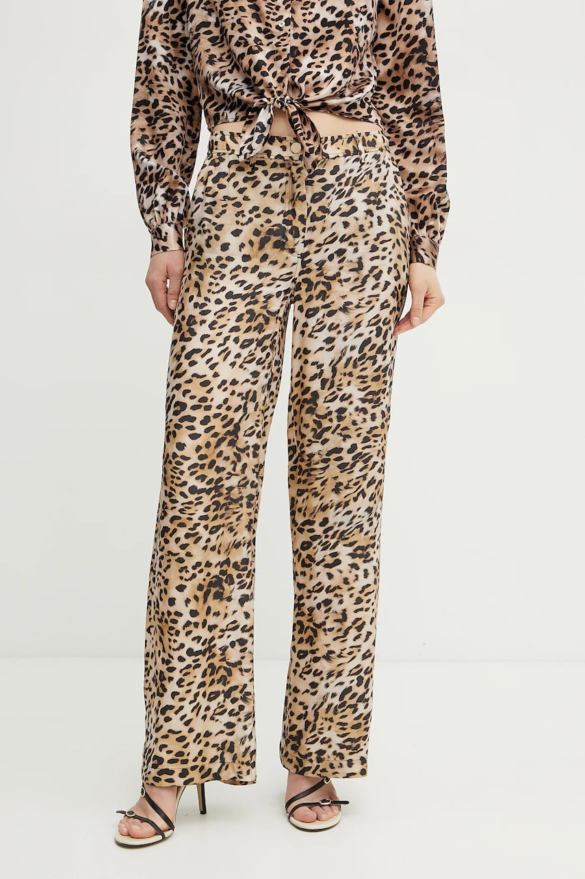 Levně Kalhoty Guess ENORA dámské, béžová barva, široké, medium waist, W5GB16 WH5N2