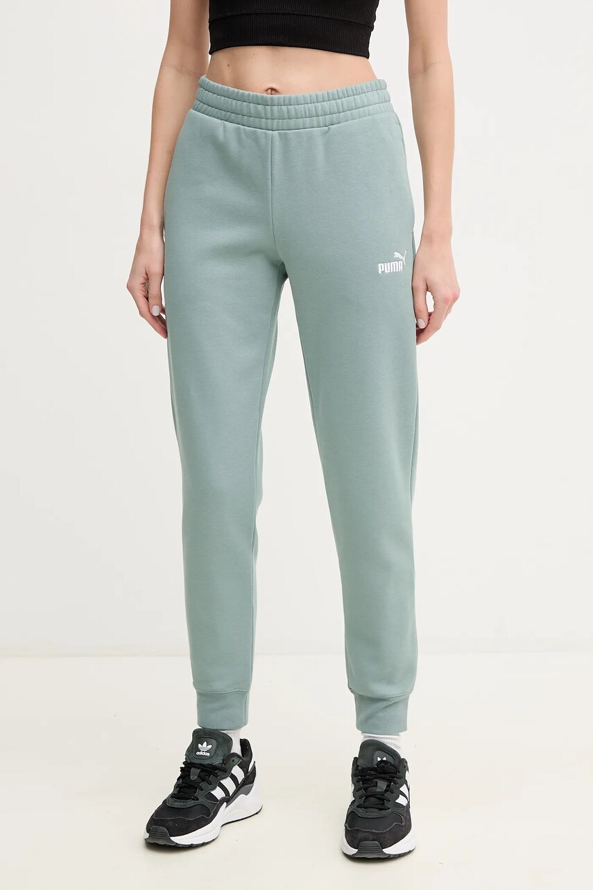 Puma pantaloni de trening femei, culoarea verde, cu imprimeu, 682449
