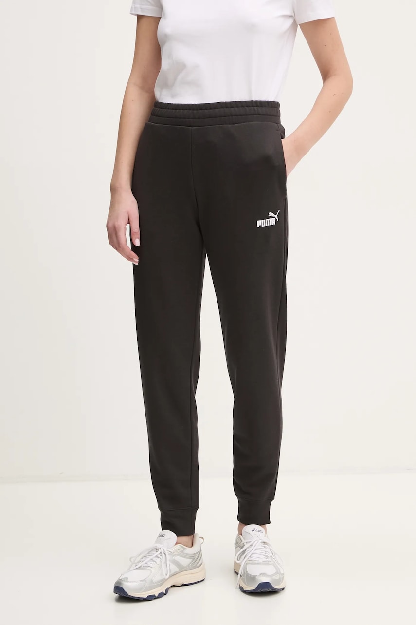 Puma pantaloni de trening femei, culoarea negru, cu imprimeu, 682450 Puma pantaloni de trening femei, culoarea negru, cu imprimeu, 682450